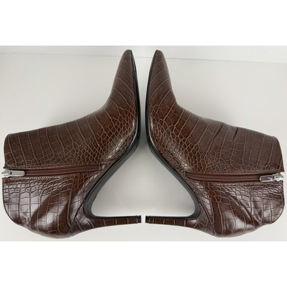 Nine West Finny Crocodile Embossed Pointy Toe Booties, Brown, 10 M - Picture 7 of 12